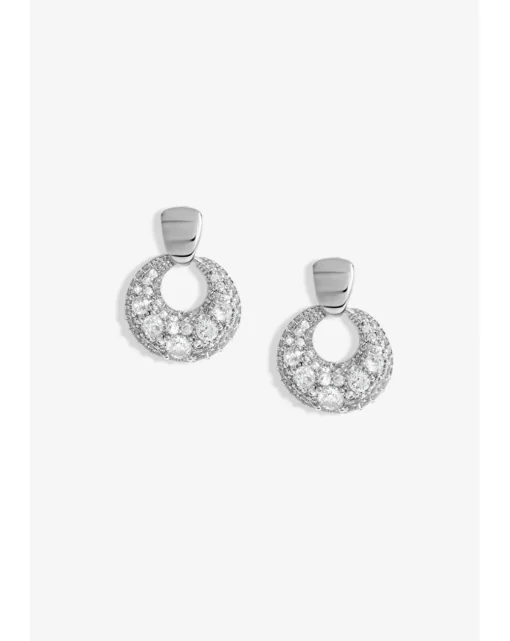 Jon Richard Rhodium Plated Polished And Micro Pave Door Knocker Earrings