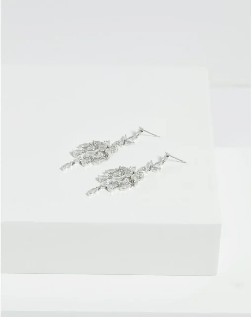 Jon Richard Rhodium Plated Cubic Zirconia Floral Statement Earrings