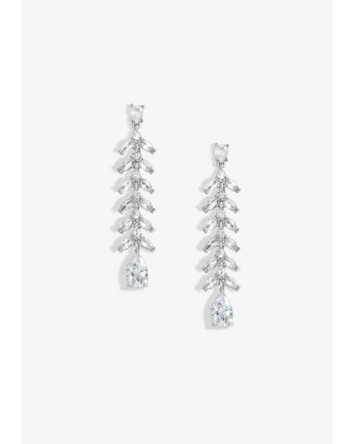 Jon Richard Rhodium Plated CZ Rhodium Plated Leaf Earrings - Gift Boxed