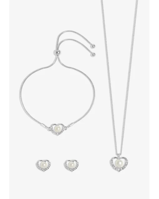 Jon Richard Rhodium Plated Cubic Zirconia Open Heart Set - Gift Boxed