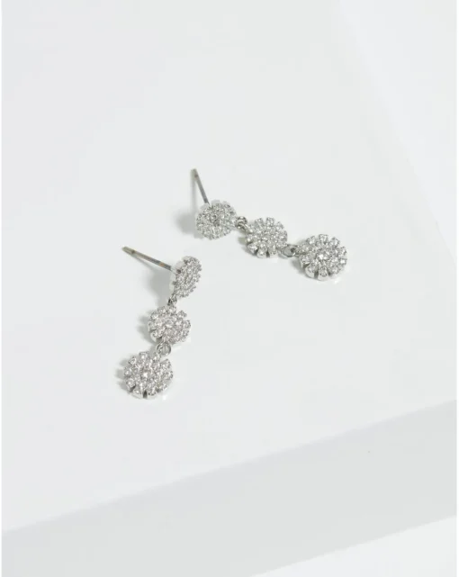 Jon Richard Rhodium Plated Cubic Zirconia Mini Flower Drop Earrings
