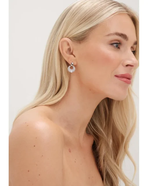 Jon Richard Rhodium Plated Polished And Micro Pave Door Knocker Earrings