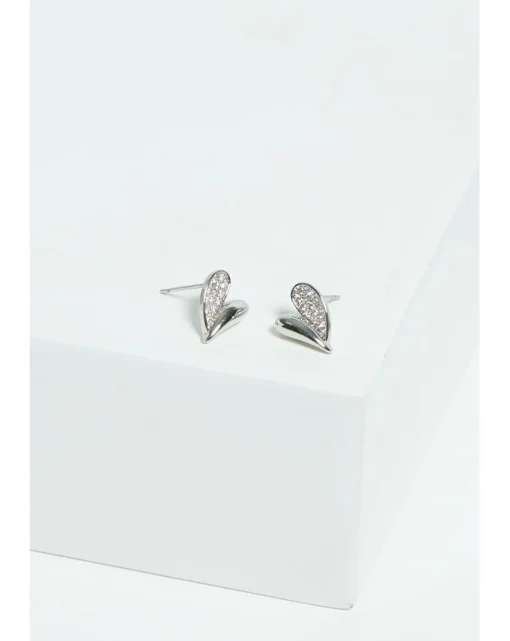 Jon Richard Rhodium Plated Cubic Zirconia Heart Stud Earrings