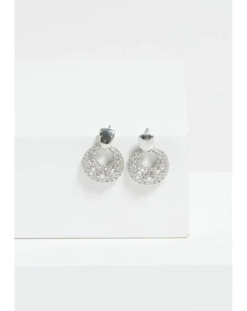 Jon Richard Rhodium Plated Polished And Micro Pave Door Knocker Earrings