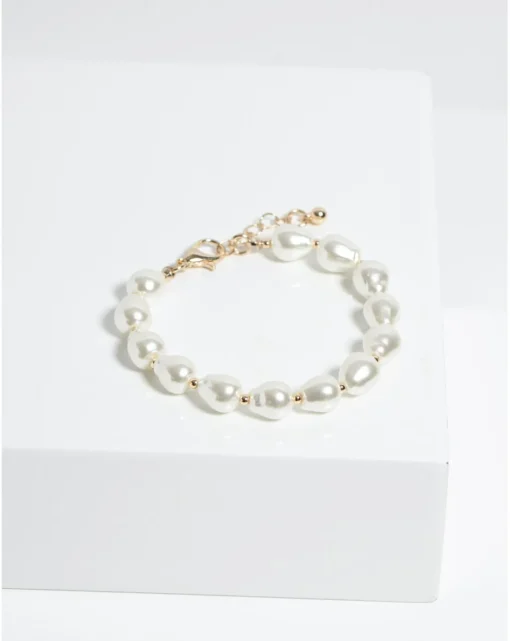 Jon Richard Semi Precious Pearl And Gold Bead Bracelet