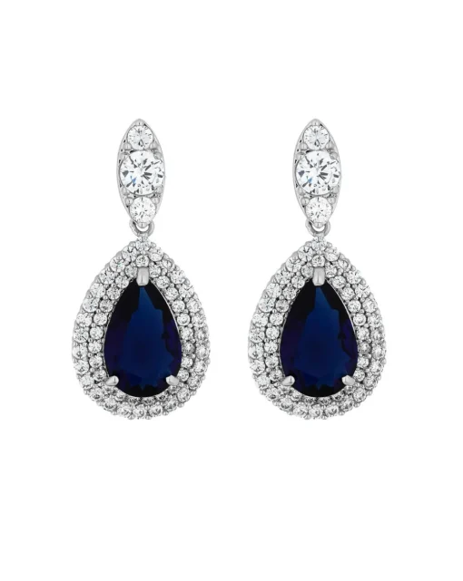 Jon Richard Silver Plated Cubic Zirconia Sapphire Pear Earrings - Gift Boxed