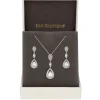 Jon Richard Silver Plated Clear Crystal Pave 3 Tier Pear Drop Set - Gift Boxed