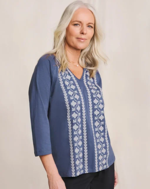 Julipa Embroidered Notch Neck Top