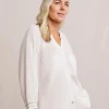 Julipa Linen Embroidered Cuff Button Down Blouse