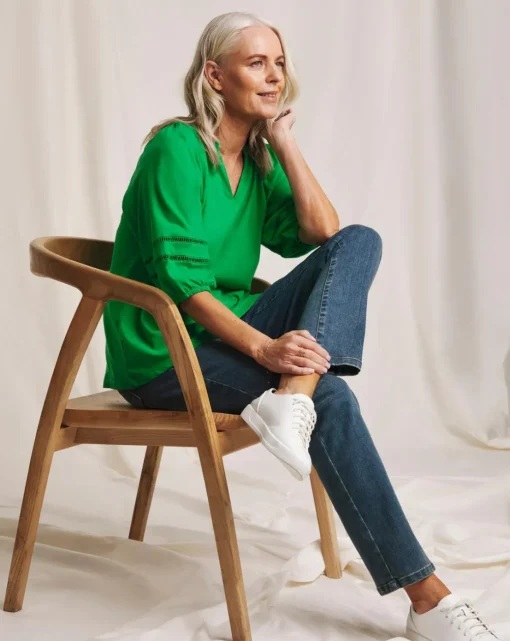 Julipa Linen Mix Jersey Lace Trim Top