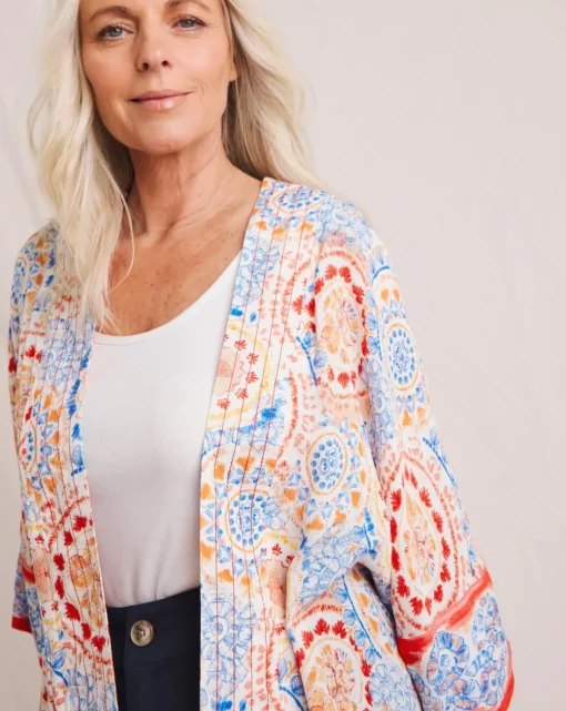 Julipa Printed Embroidered Crinkle Kimono