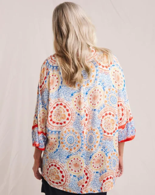 Julipa Printed Embroidered Crinkle Kimono
