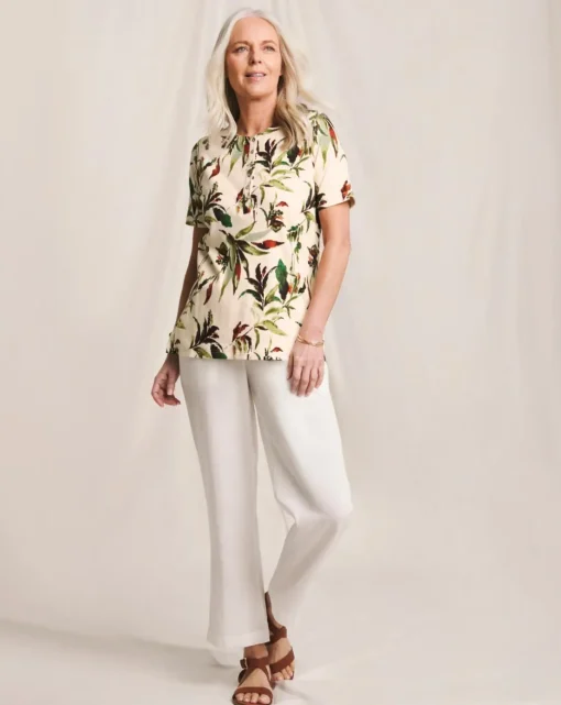Julipa Printed Ribbed Henley Top