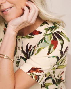 Julipa Printed Ribbed Henley Top