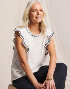 Julipa Ruffle Embroidered Sleeve T-Shirt