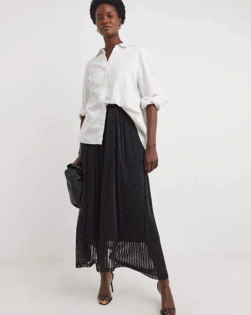 Knitted Glitter Shadow Stripe Maxi Skirt