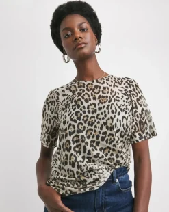 Leopard Print Crew Neck Mesh T-Shirt