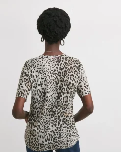 Leopard Print Crew Neck Mesh T-Shirt