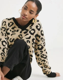 Leopard V Neck Jumper