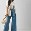 Light Blue Pleat Front Wide Leg Jeans