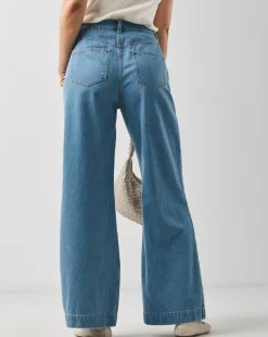 Light Blue Pleat Front Wide Leg Jeans