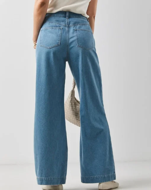 Light Blue Pleat Front Wide Leg Jeans