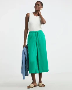 Linen Mix Cropped Wide Leg Culottes