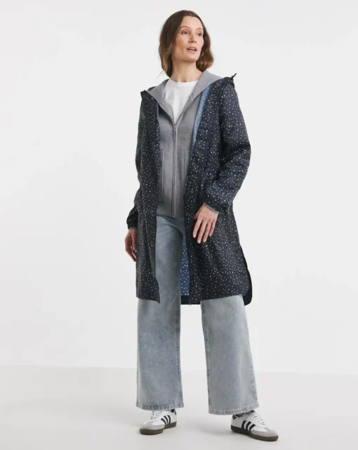 Longline Navy Spot Printed Pac A Mac