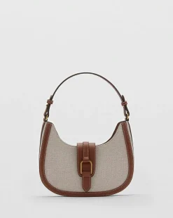 Mango Canvas & PU Shoulder Bag