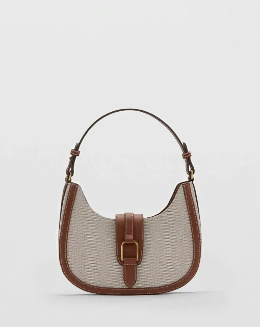 Mango Canvas & PU Shoulder Bag