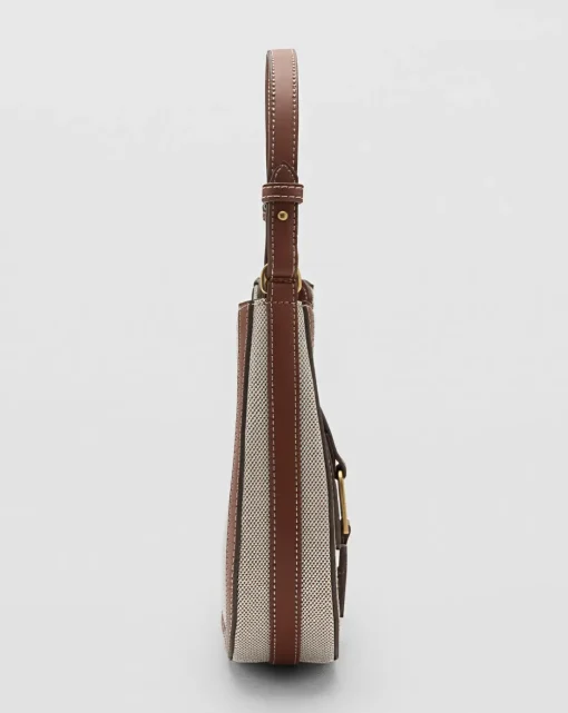 Mango Canvas & PU Shoulder Bag
