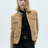 Mango Tweed Jacket with Stand Up Collar