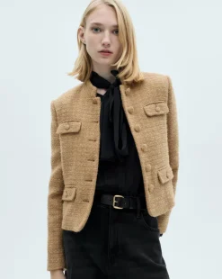 Mango Tweed Jacket with Stand Up Collar