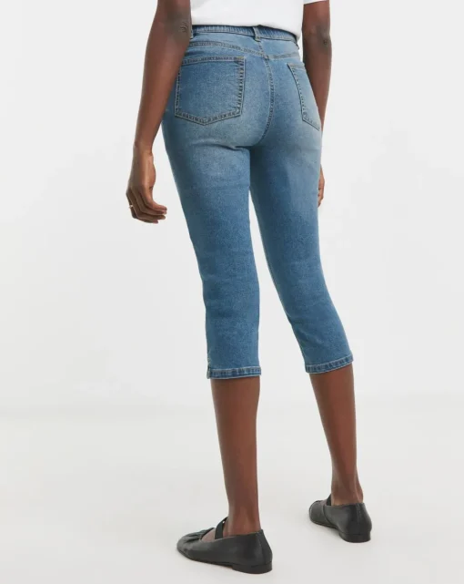 Mid Blue Denim Capri Jeans