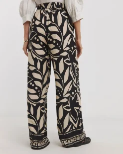 Mono Print Viscose Wide Leg Trousers