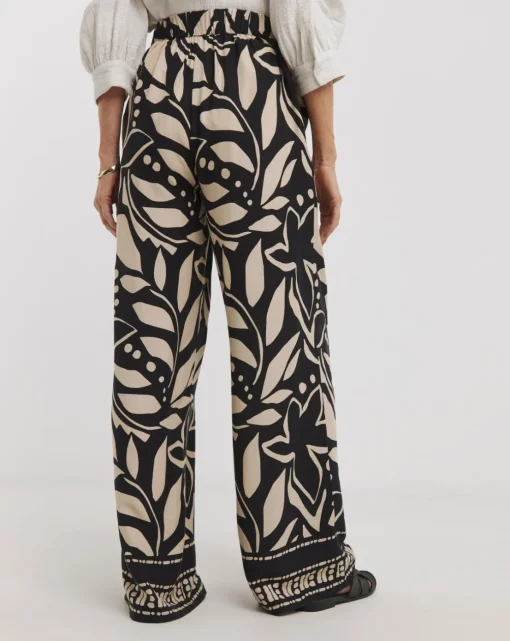 Mono Print Viscose Wide Leg Trousers