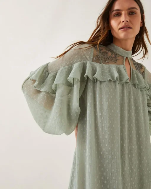 Monsoon Debbie Polka Dot Ruffle Maxi Dress