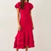 Monsoon Ester Satin Ruffle Midi Dress