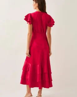 Monsoon Ester Satin Ruffle Midi Dress