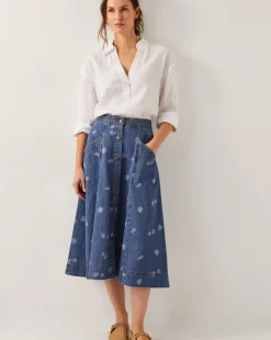 Monsoon Harper Denim Daisy Midi Skirt