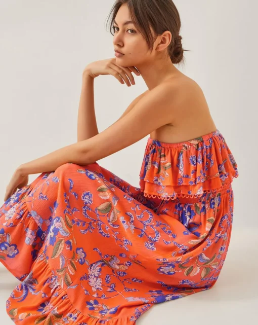 Monsoon Kaia Floral Frill Midi Dress