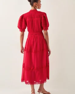 Monsoon Kiana Pintuck Puff-Sleeve Midi Dress