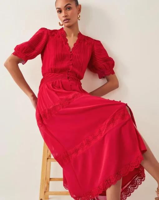 Monsoon Kiana Pintuck Puff-Sleeve Midi Dress