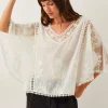 Monsoon Lena Sheer Embroidered Angel Sleeve Top