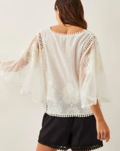 Monsoon Lena Sheer Embroidered Angel Sleeve Top