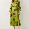 Monsoon Pelia Satin Ruffle Midi Dress