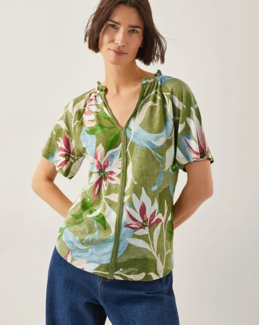 Monsoon Piper Floral Linen-Blend Top