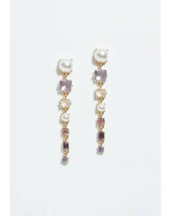 Mood Gold Romantic Crystal And Pearl Linear Drop Earrings