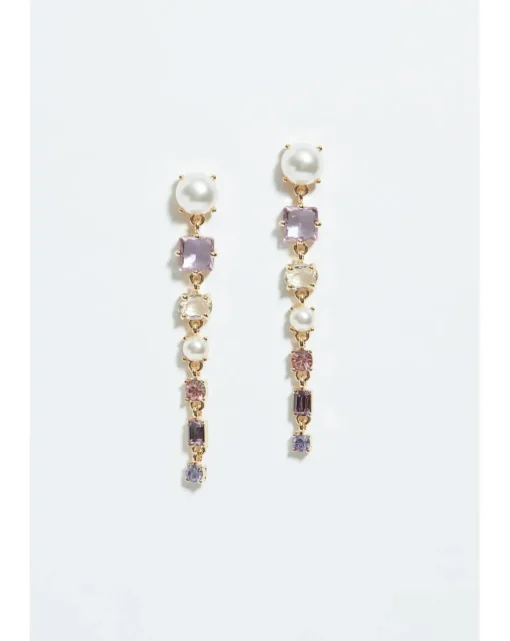 Mood Gold Romantic Crystal And Pearl Linear Drop Earrings