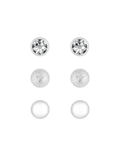 Mood Silver Crystal 3 Pack Stud Earrings
